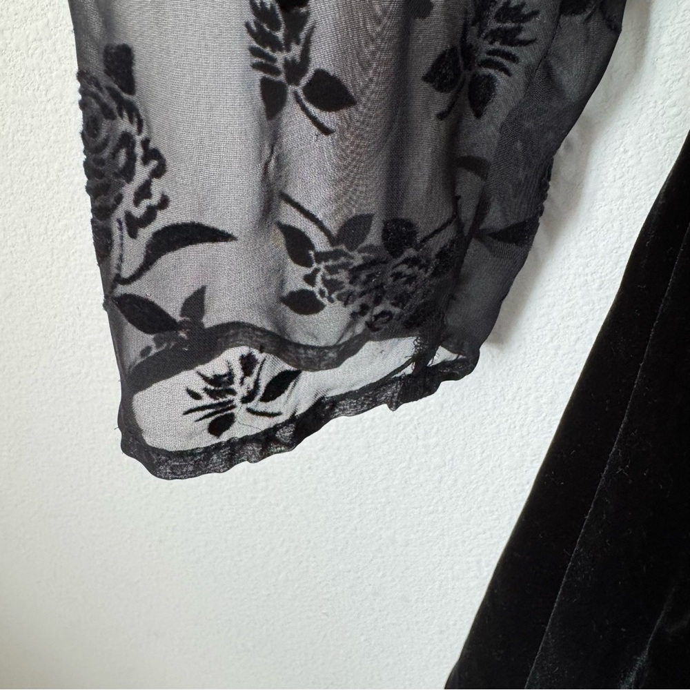 Vintage Niki Black Velvet Floral Dress Size 10 Whimsigoth 80s 90s Prom Sheer - Picture 6 of 13